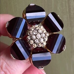 Amethyst Thermoset Lucite Flower Brooch with Rhinestone center